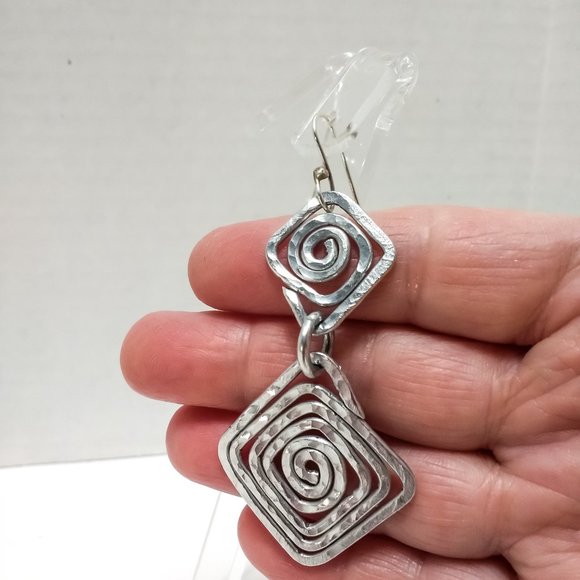 Handmade Earrings Sterling Silver Hook Aluminum  Lightweight Dangling Hammered - Picture 1 of 2